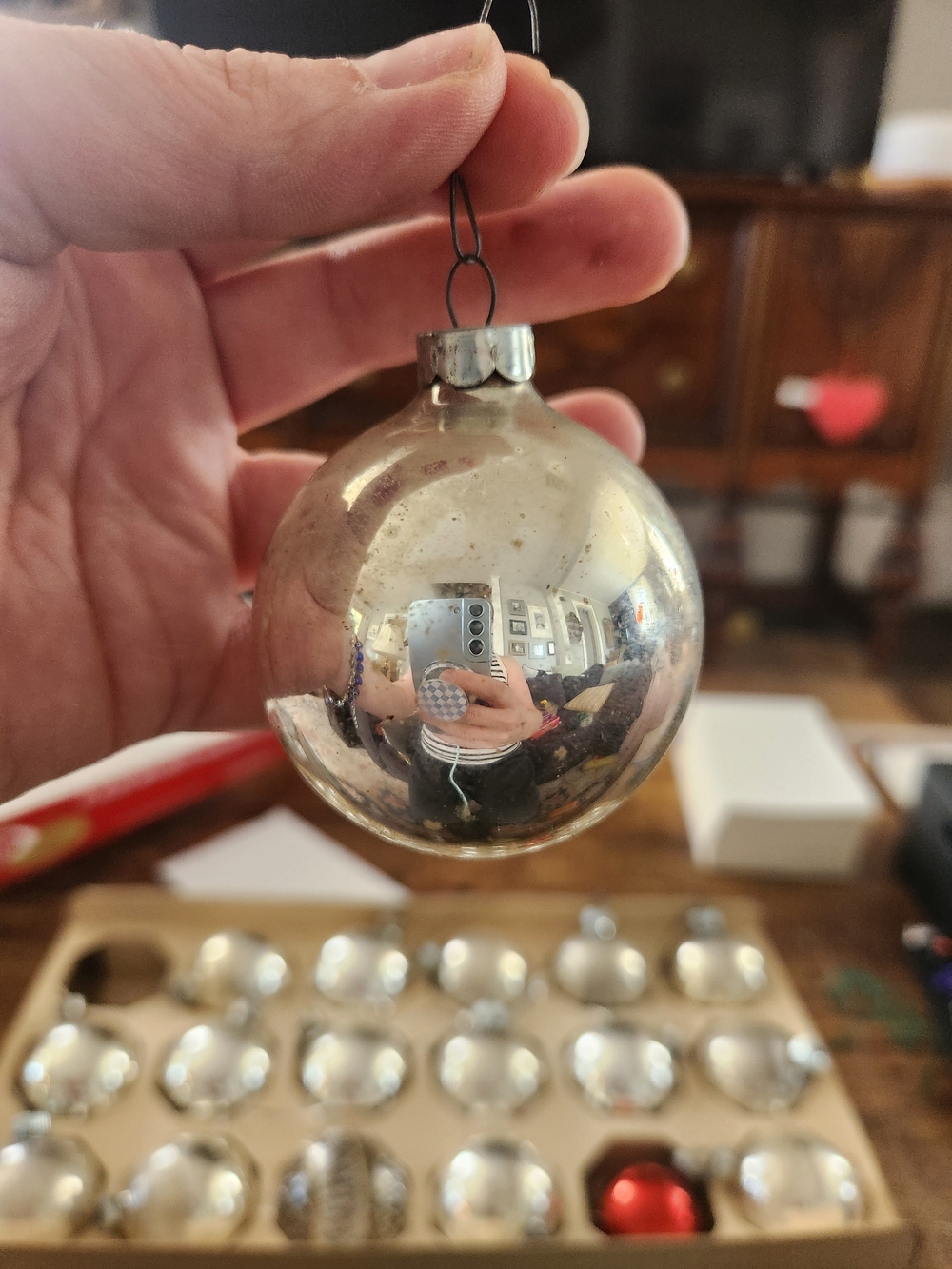 Vintage Coby Jumbo Pack 18 Glass Christmas Ornaments Silver Balls Original Box